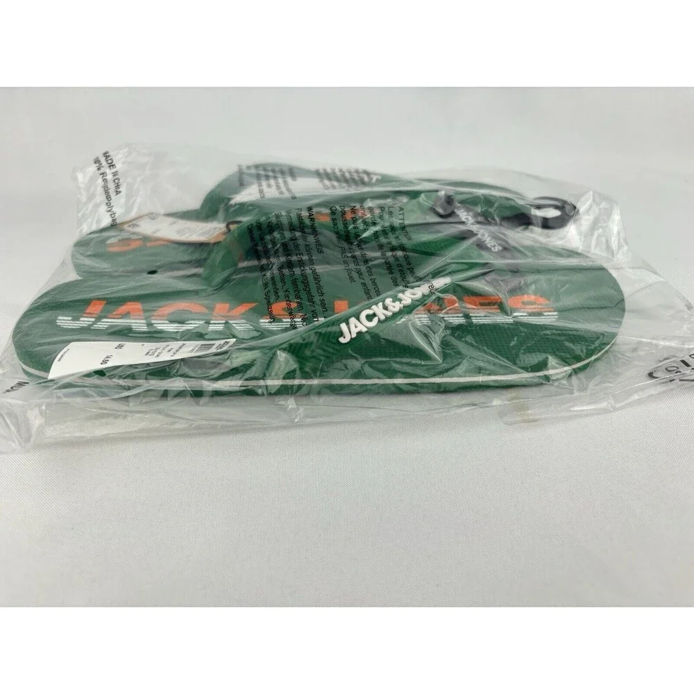 JACK & JONES‎ Premium Flip Flops Sandals Amazon Green Orange Logo Size 11/12